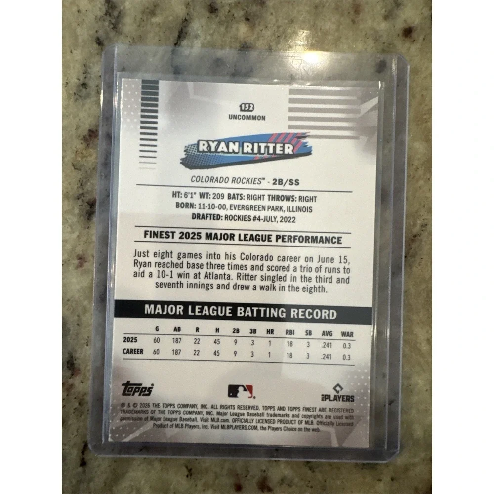 2026 Topps Finest Ryan Ritter RC #152 Mini Diamond /199 Rockies Uncommon